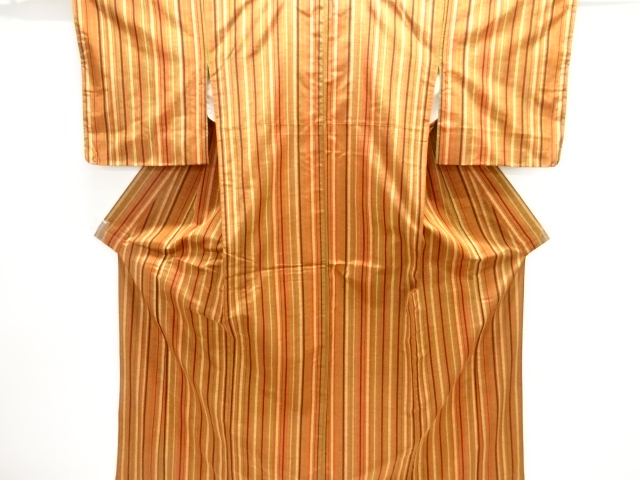 縞織り出し手織り紬着物